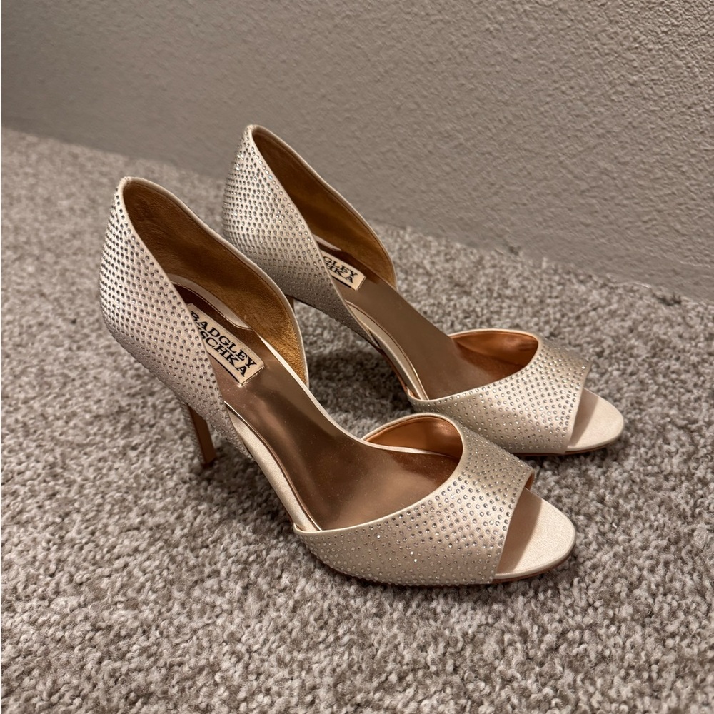 Badgley Mischka Sparkling Cream Peep-Toe Heels